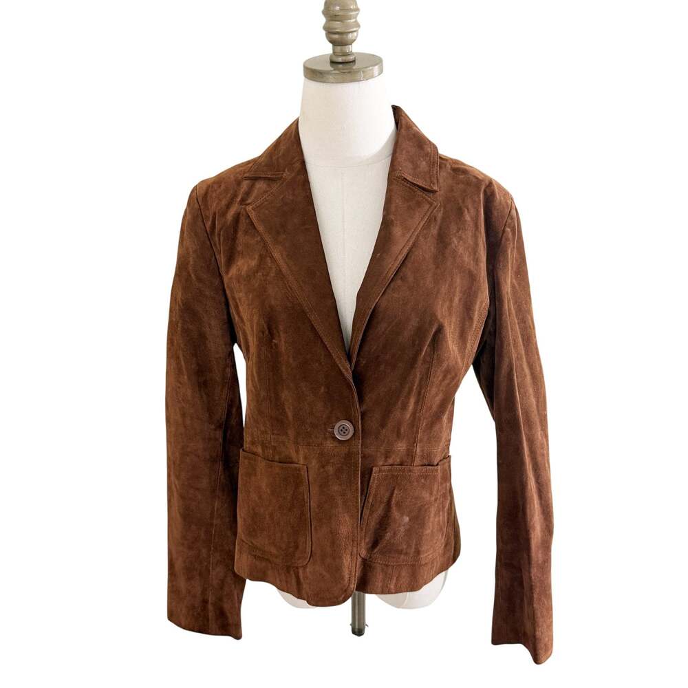 Vintage Y2K New York & Co Brown Suede Blazer Women's Sz 8 Single Button Pockets